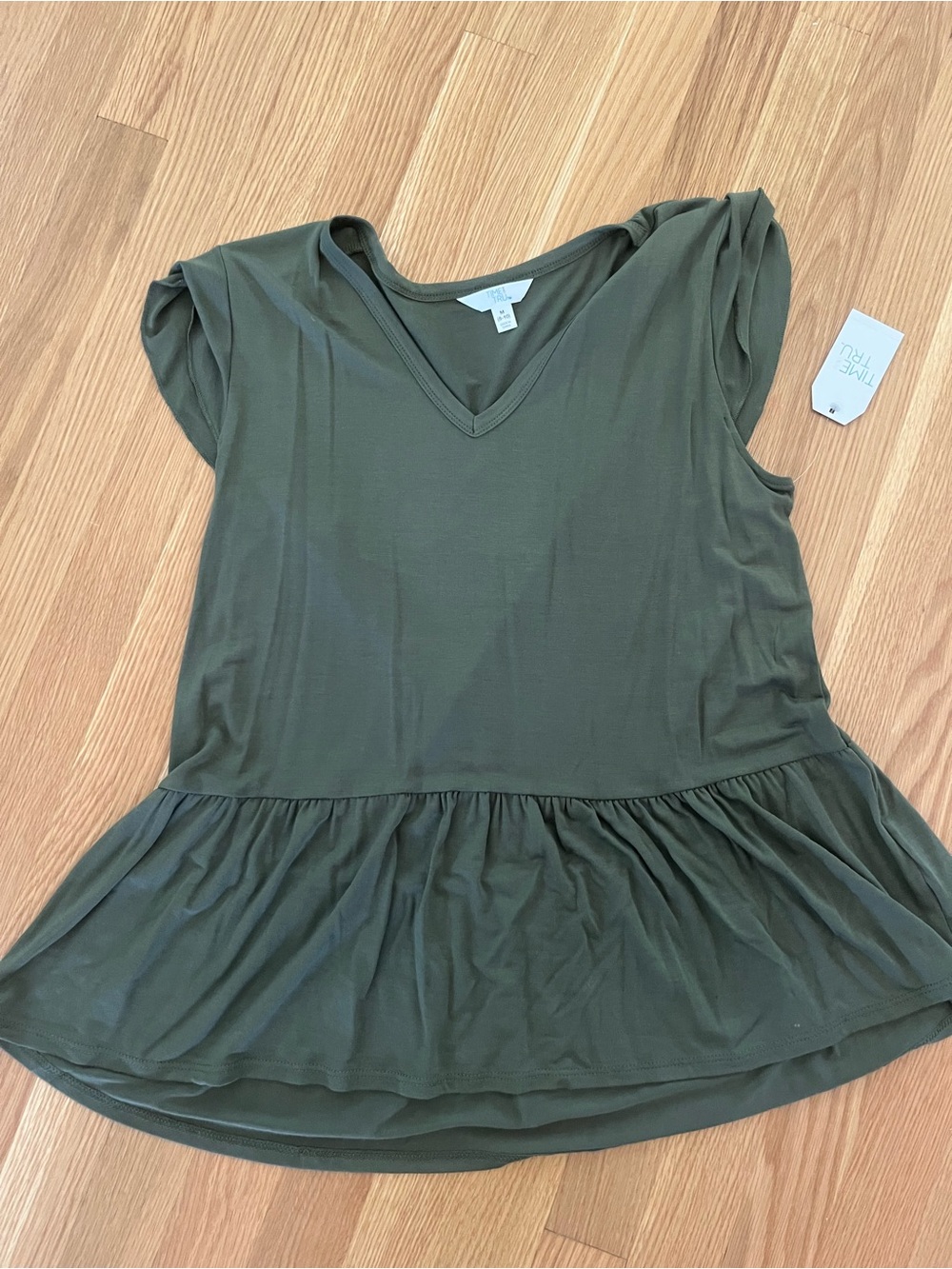 Time and Tru Olive Green V-Neck Peplum Tunic